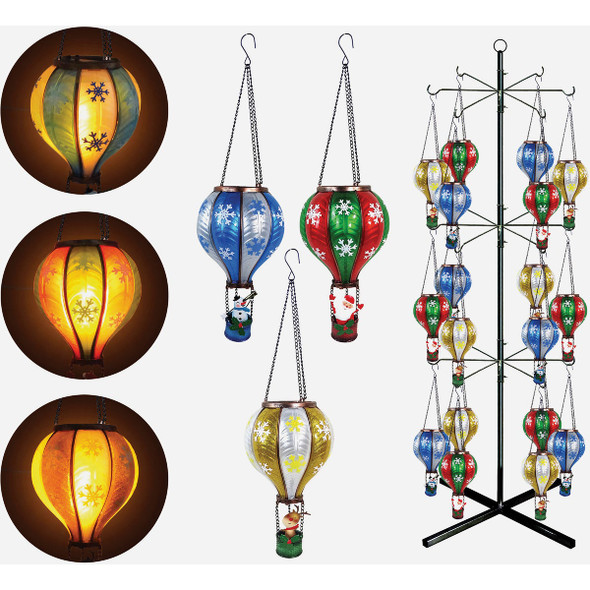 Alpine Solar Snowflake Hot Air Balloon Hanging Decor with Stand