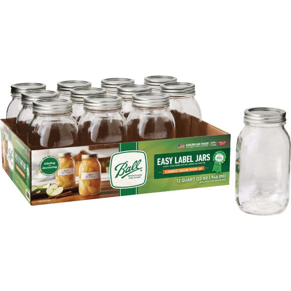 Ball 1 Qt. Easy-Label Regular Mouth Smooth-Sided Mason Jar (12-Count) 2223166