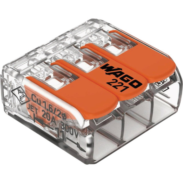 Wago 3-Wire 3-Port Lever Connector (10-Pack) 221-413/K006-0000