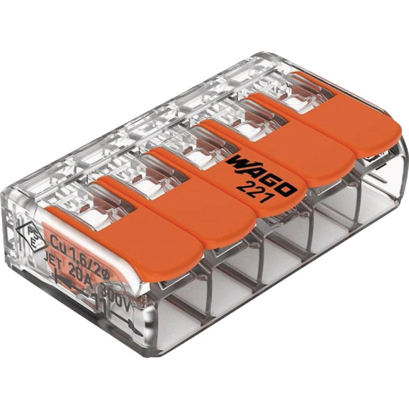 Wago 5-Wire 5-Port Lever Connector (10-Pack) 221-415/K006-0000