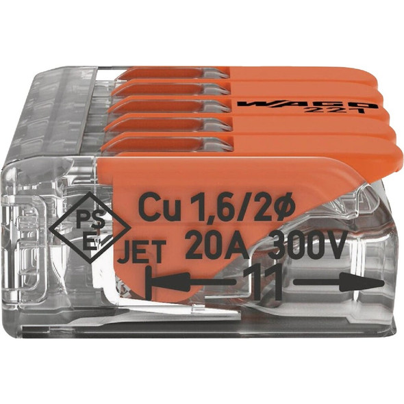 Wago 5-Wire 5-Port Lever Connector (10-Pack) 221-415-K006-0000 511900