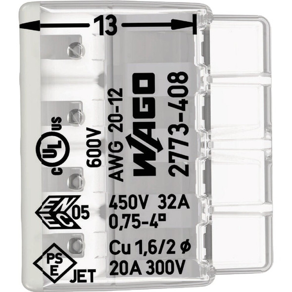 Wago 8-Wire Compact Push In Connector (5-Pack) 2773-408-K000-0008 549042