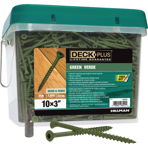 Hillman Deck Plus #10 x 3 In. Star Drive Flat-Head Green Deck Screw (1550 Ct.) Hillman Deck Plus #10 x 3 In. Star Drive Flat-Head Green Deck Screw (1550 Ct.)