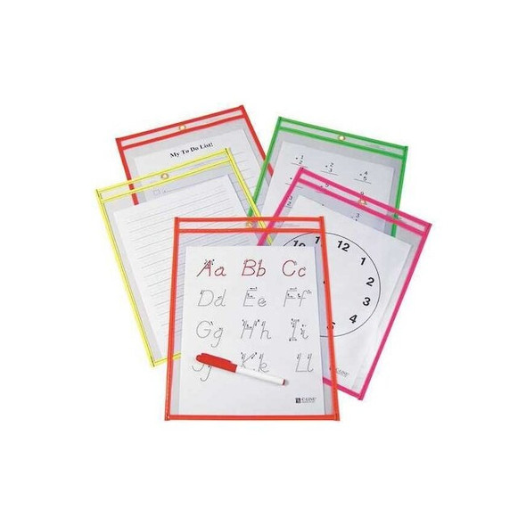 9"x 12" Assorted Neon Colors Vinyl Reusable Dry Erase Pockets, 25/BX