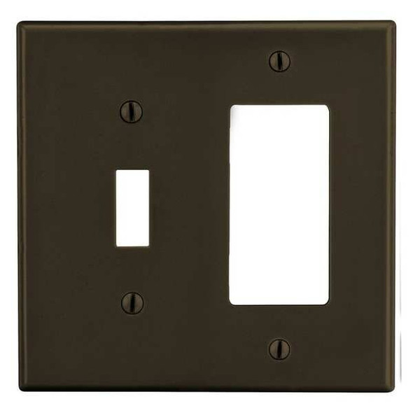 Toggle Switch/Rocker Wall Plate, Number of Gangs: 2 Plastic, Satin Finish, Brown