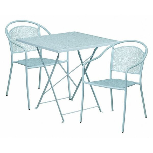 Flash Furniture Sky Blue Fold Patio Set,28SQ CO-28SQF-03CHR2-SKY-GG Flash Furniture Sky Blue Fold Patio Set,28SQ CO-28SQF-03CHR2-SKY-GG