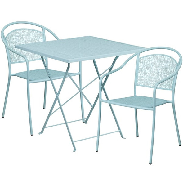 Flash Furniture Sky Blue Fold Patio Set,28SQ CO-28SQF-03CHR2-SKY-GG Flash Furniture Sky Blue Fold Patio Set,28SQ CO-28SQF-03CHR2-SKY-GG