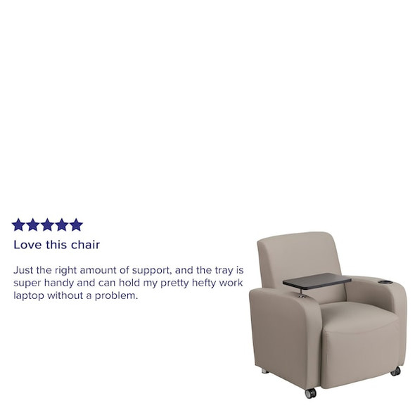 Contemporary Guest Chair, Gray Back, 41 in W 27" L 35" H, Raised Tablet, Leather Seat