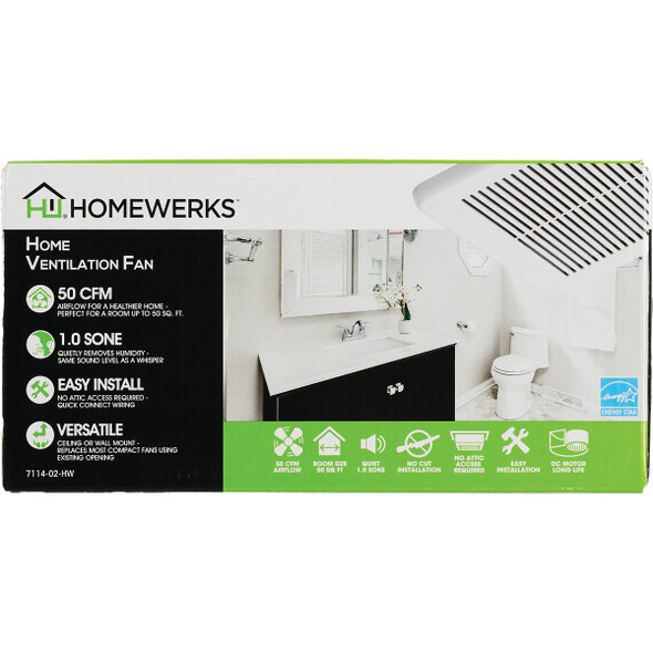 Homewerks 50 CFM 1.0 Sone Ventilation Bathroom Exhaust Fan with No-Cut Housing 7114-02-HW 503650