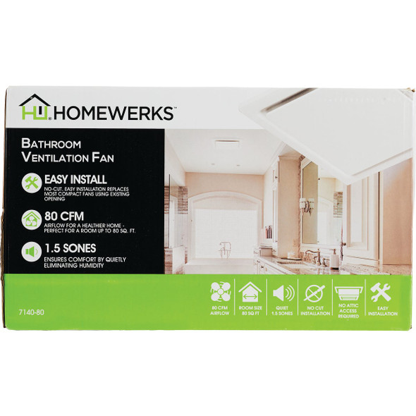 Homewerks 80 CFM 1.5 Sone Ceiling No Cut Installation Bathroom Exhaust Fan Homewerks 80 CFM 1.5 Sone Ceiling No Cut Installation Bathroom Exhaust Fan