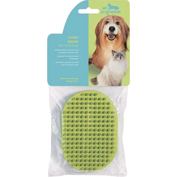 U-groom Rubber Curry Brush Oval with Handstrap