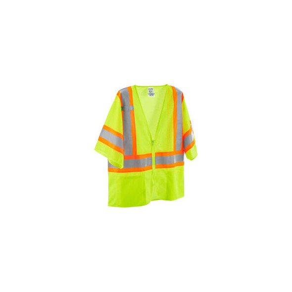 Global Industrial Class 3 Hi-Vis Safety Vest 4 Pockets Two-Tone Mesh Lime L/XL