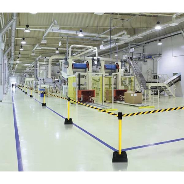 Barrier Post with Belt, Yellow, 10 ft Length, 40 in Post Height, Caution Do Not Enter, Yellow