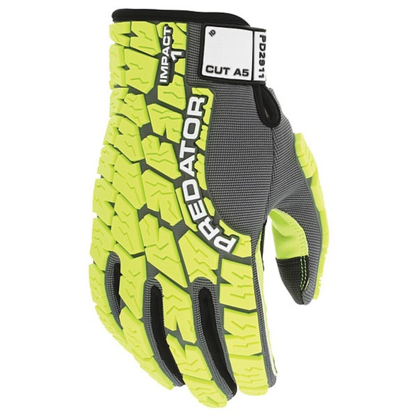 Predator Mechanics Gloves, Synthetic Leather Palm, Spandex Back, L, Gray-Lime  PD2911L