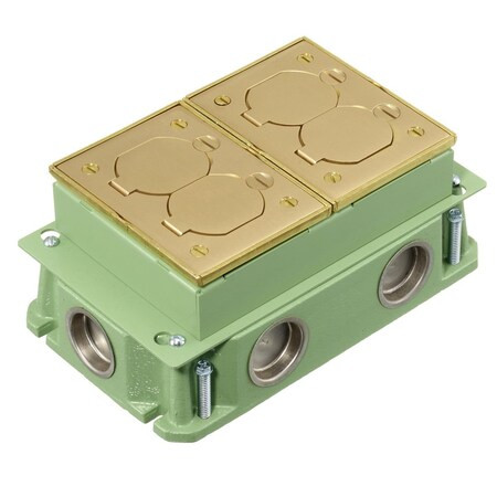 Electrical Box, 36.5 cu in, Floor Box Type, 2 Gangs, Brass, Rectangular Shape