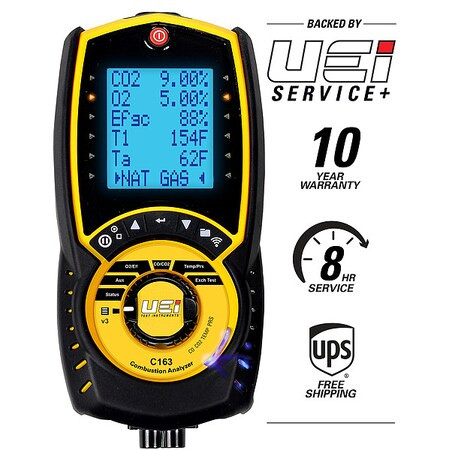 Uei Test Instruments Combustion Analyzer,32to113F,21% v/vO2 C163