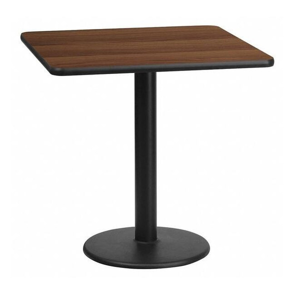 Square Walnut Table Top,Square w/Round Base,24", Laminate Top, Wood Grain
