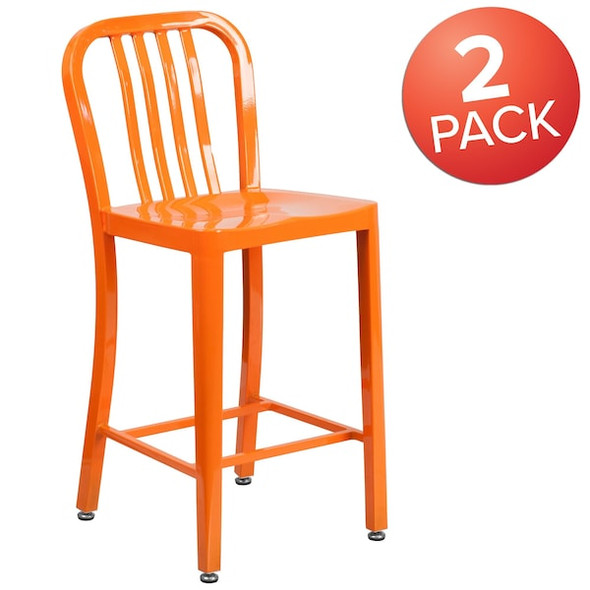 Flash Furniture 2 " High Orange Metal Counter Height Stool, PK2 2-CH-61200-24-OR-GG
