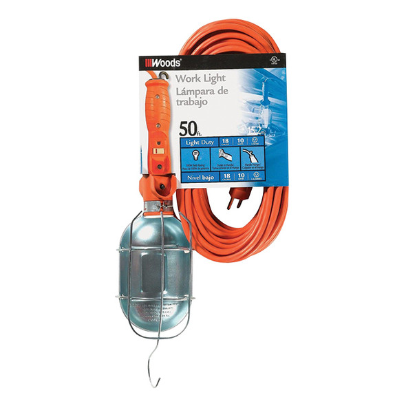 Southwire® Trouble Light w/ Outlet, & Metal Guard, 18 ga, 50', Orange, 1/Each