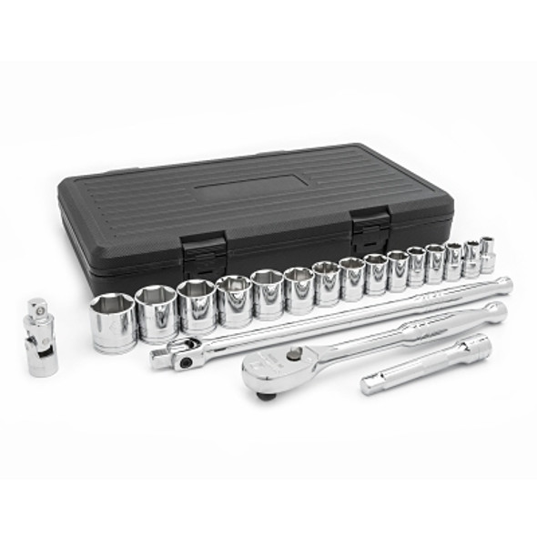 19 Pc. 6 Point Standard SAE Mechanics Tool Sets, 1/2 in Dr