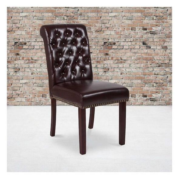 Flash Furniture Brown Leather Parsons Chair,PK2 2-BT-P-BRN-LEA-GG