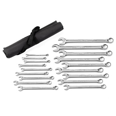 Long Pattern Combination Metric Wrench Sets, 12 Points, Metric, Chrome, 18 Pc.