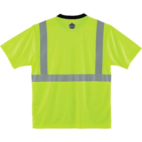 Ergodyne T-Shirt,SS,Cl 2,Black Front,HV,Lime,XL 8289BK