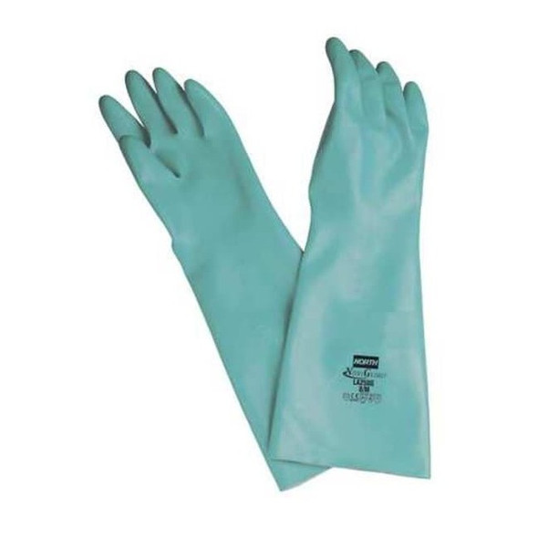 Chemical Resistant Gloves, Nitrile, 18 in L, 25 mil, Green, 9, 1 PR