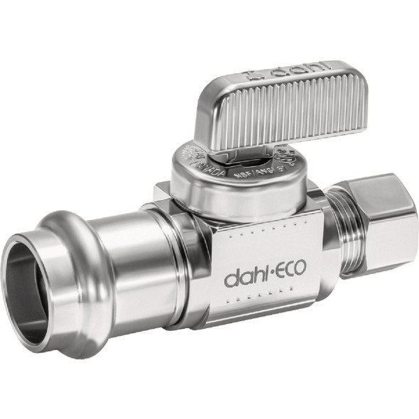 dahl 1/2 In. Female Press x 3/8 In. OD Comp Straight Plated Supply Stop
