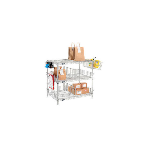 Nexel 3 Shelf Chrome To Go Wire Shelving Unit 24""W x 18""D x 34""H