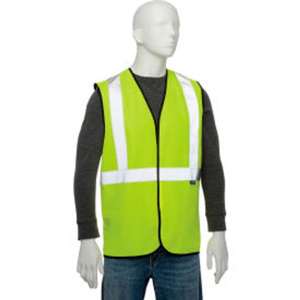 Global Industrial Class 2 Hi-Vis Safety Vest 2"" Reflective Strips Solid Lime Si