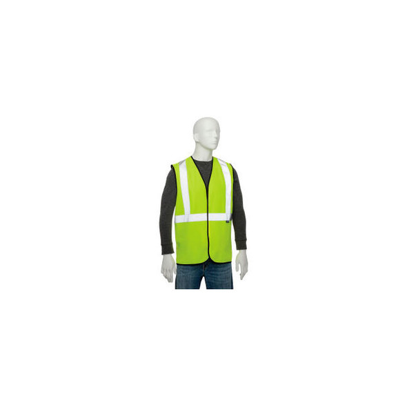 Global Industrial Class 2 Hi-Vis Safety Vest 2"" Reflective Strips Solid Lime Si