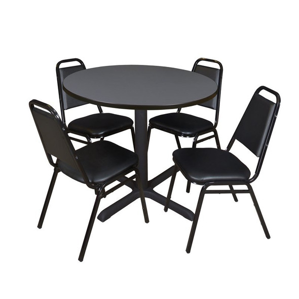 Cain Cain Round Table & Chair Set, Wood, Metal, Vinyl Top, Grey TB42RNDGY29BK