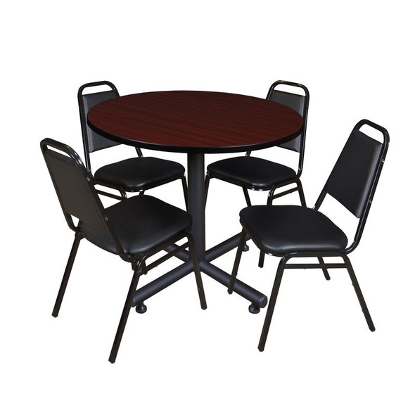 Kobe Round Table & Chair Set, Wood, Metal, Vinyl Top, Mahogany