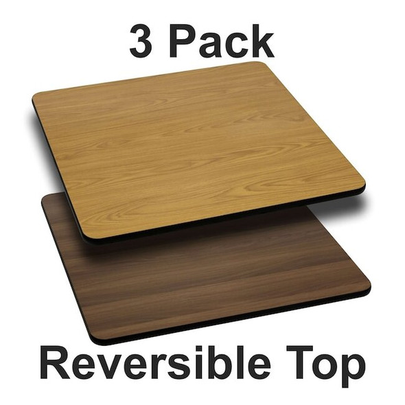 Flash Furniture Square Reversible Top,Natural/Walnut,30", PK3 3-XU-WNT-3030-GG