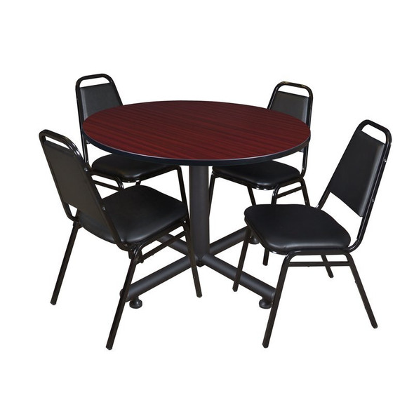 Kobe Round Table & Chair Set, Wood, Metal, Vinyl Top, Mahogany