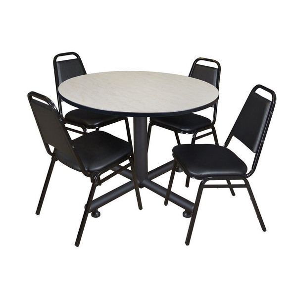 Kobe Kobe Round Table & Chair Set, Wood, Metal, Vinyl Top, Maple TKB48RNDPL29BK