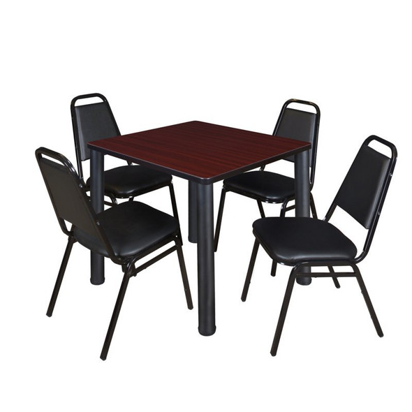 Kee Square Table & Chair Set, Wood, Metal, Vinyl Top, Mahogany