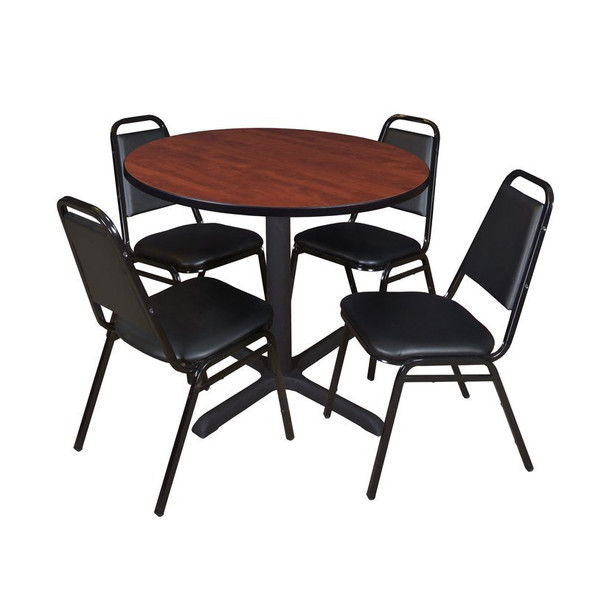 Cain Cain Round Table & Chair Set, Wood, Metal, Vinyl Top, Cherry TB42RNDCH29BK