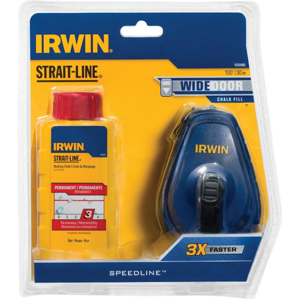 IWHT48442RC Irwin STRAIT-LINE Speed-Line 100 Ft. Chalk Line Reel and Chalk, Red