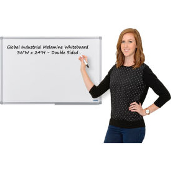 Global Industrial Melamine Dry Erase Whiteboard - 36""W x 24""H - Double Sided
