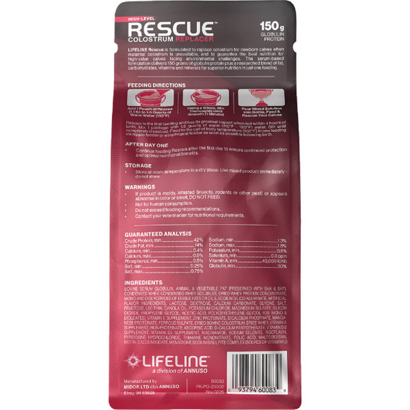 LifeLine Rescue 1 Lb. 150G Globulin Protein High Level Colostrum Replacer for Calves