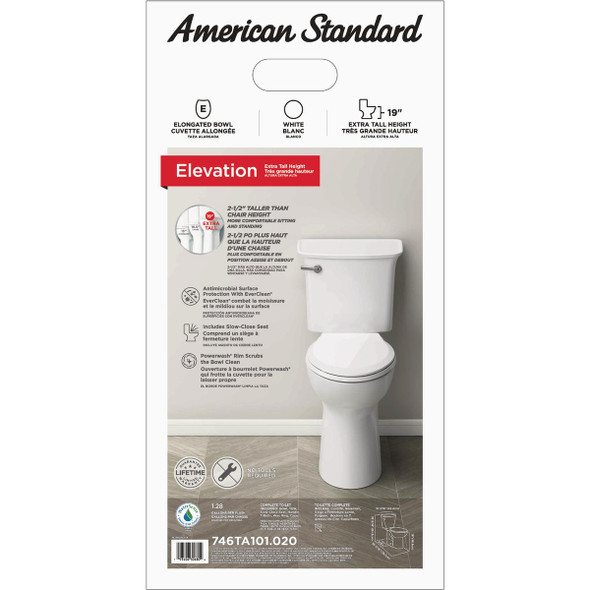 American Standard Elevation White Extra-Tall 19 In. Elongated Bowl 1.28 GPF Toilet-to-Go American Standard Elevation White Extra-Tall 19 In. Elongated Bowl 1.28 GPF Toilet-to-Go