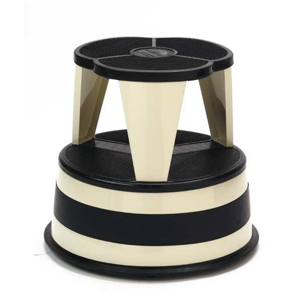 Round Office Stool, 2 Steps, 350 lb Load Capacity, 14 1/2 in Overall Height, Steel, Silvertone