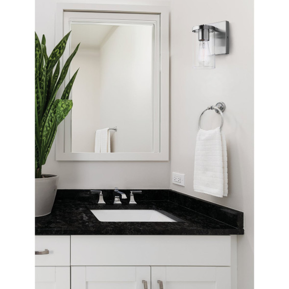 Canarm Britton 1-Light Brushed Nickel Vanity Bath Light Fixture, Clear Glass