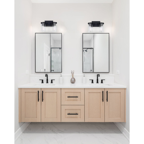 Canarm Britton 2-Light Black Vanity Bath Light Fixture, Clear Glass