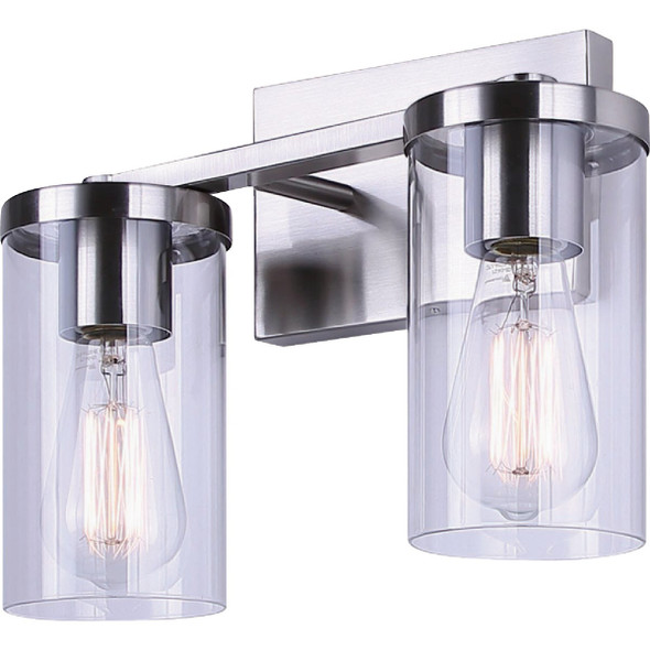 Canarm Britton 2-Light Brushed Nickel Vanity Bath Light Fixture, Clear Glass