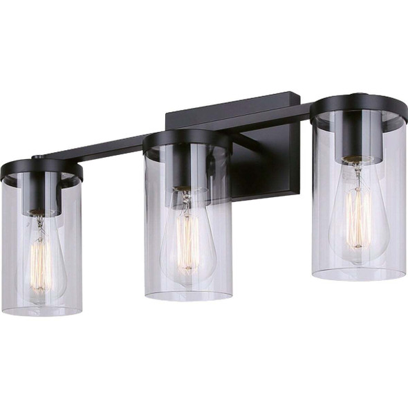 Canarm Britton 3-Light Black Vanity Bath Light Fixture, Clear Glass IVL1234A03BK