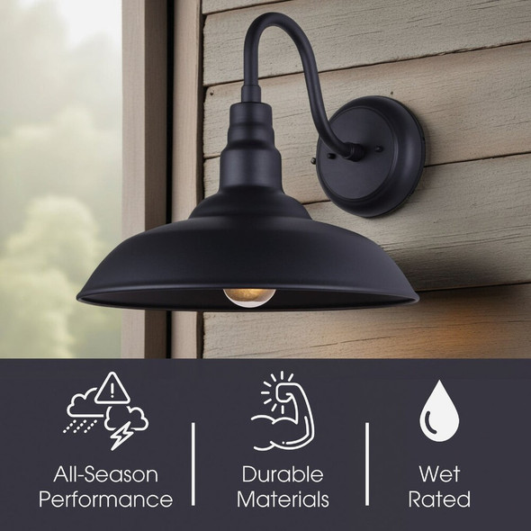 Canarm Valec 100W Black Goose Neck Wall Light Fixture IOL694BK 560625