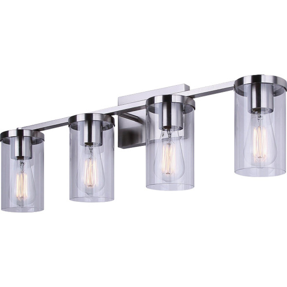 Canarm Britton 4-Light Brushed Nickel Vanity Bath Light Fixture, Clear Glass